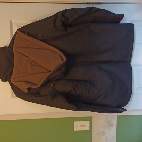 Haband  reversible coat women's size medium black and brown hoodied - Picture 3 of 6